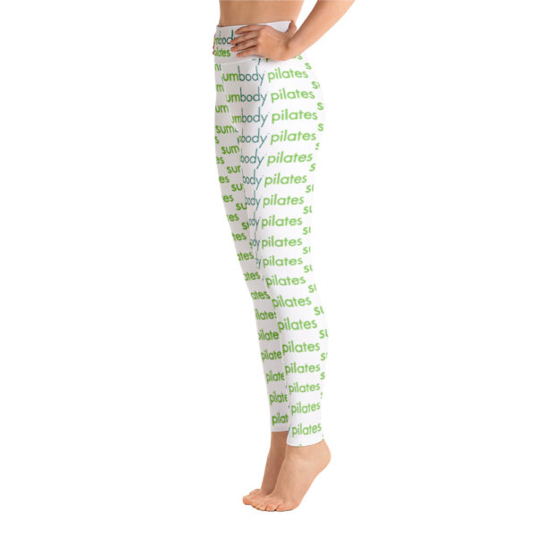 yoga leggings with sumbody pilates logo print.