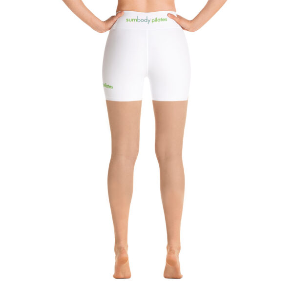 white yoga shorts with logo
