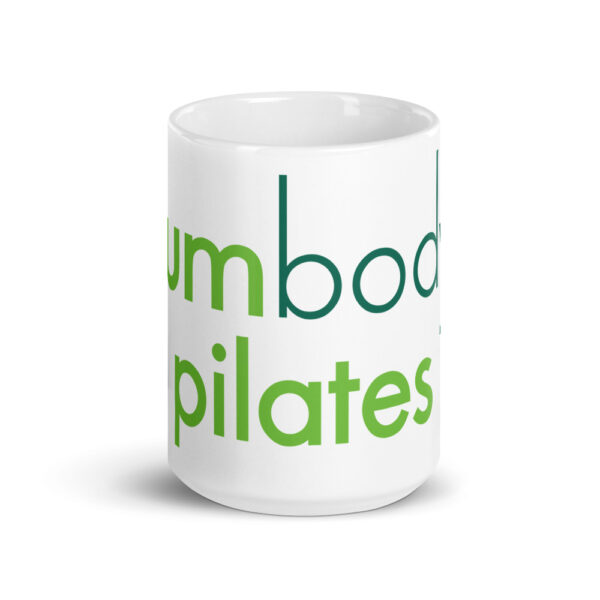White sumbody pilates mug.